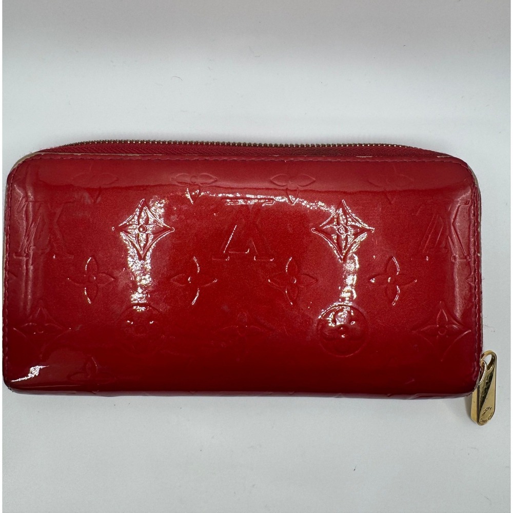 Louis Vuitton Zippy Wallet Monogram Vernis Pomme D'Amour Red Patent Leather#839
